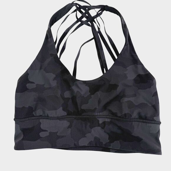 Lululemon Free To Be Moved Camo Sports Bra Women Size 8 Black Gray - Picture 1 of 7